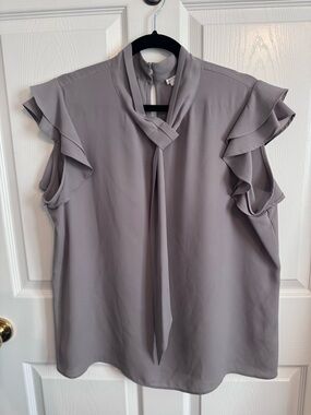 Flutter sleeve Tie neck blouse